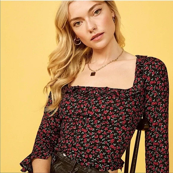 REFORMATION Barb Top in Mabel Black Rose Floral Print - Picture 2 of 11